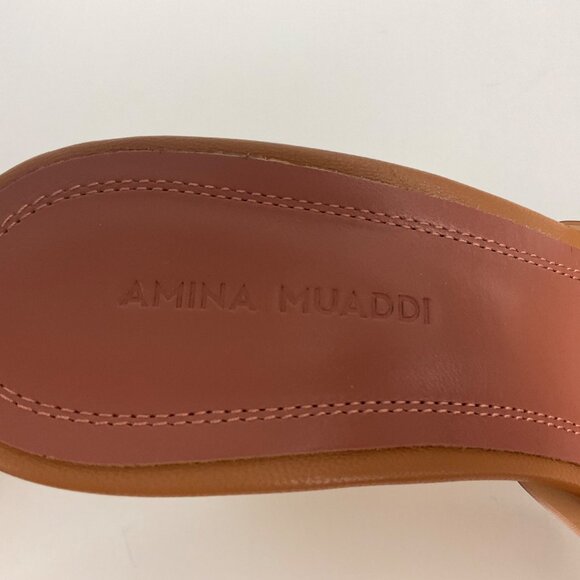 Amina Muaddi Lupita Glass Wedge PVC Strap Tan/Brown Mules size 36.5 US 6.5 - Picture 8 of 12